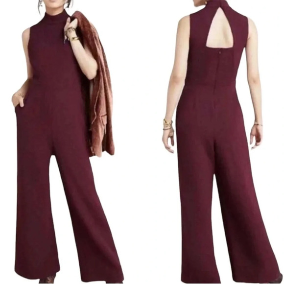 Eva Franco Charley Mock Neck Jumpsuit Maroon Burgundy Anthropologie Small - Picture 1 of 9